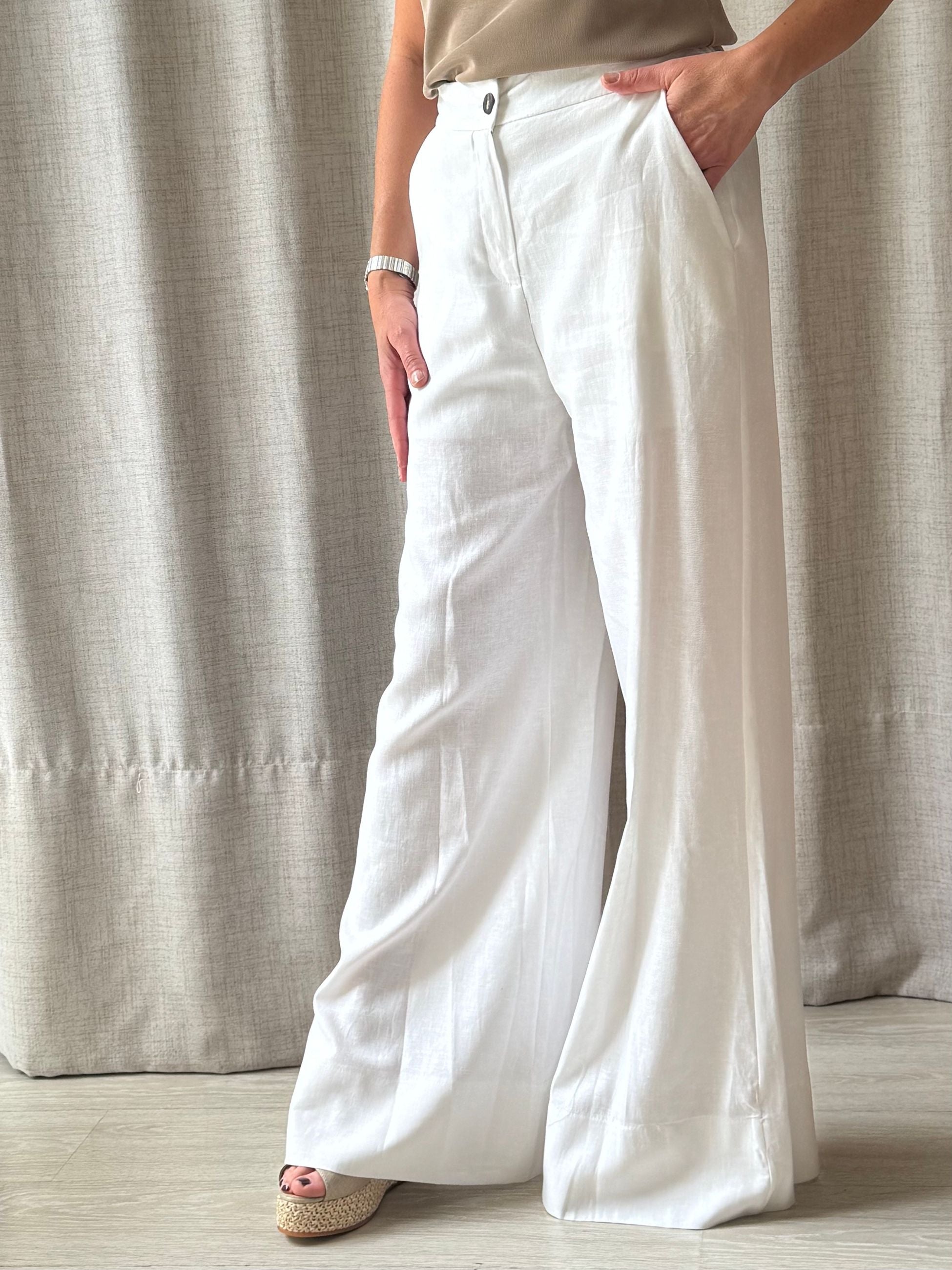 PANTALONE PALAZZO SPECIAL LINO BIANCO