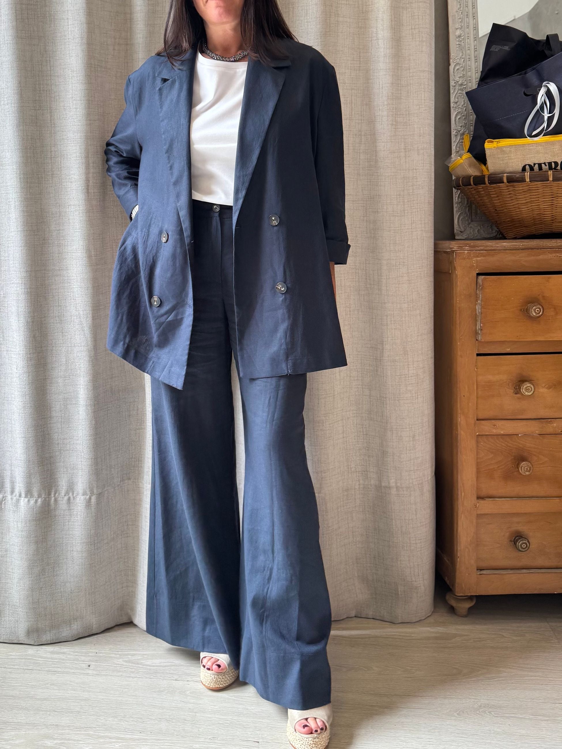 PANTALONE PALAZZO SPECIAL LINO BLU